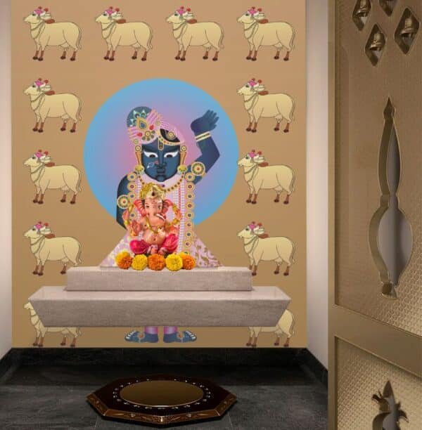 Bhagwaan Shreenath ji With Pichwai Cow Wallpaper Mural