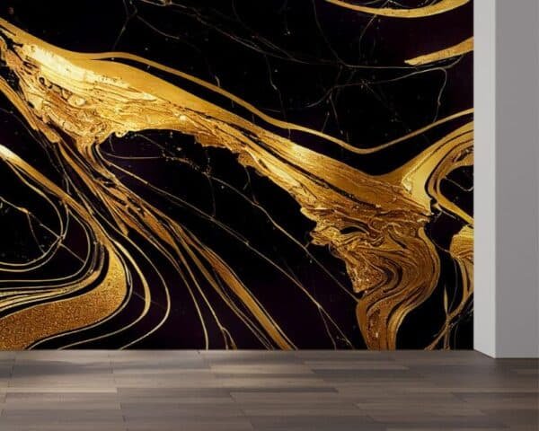 Black Beauty Gold Marble Texture Mural Wallpaper