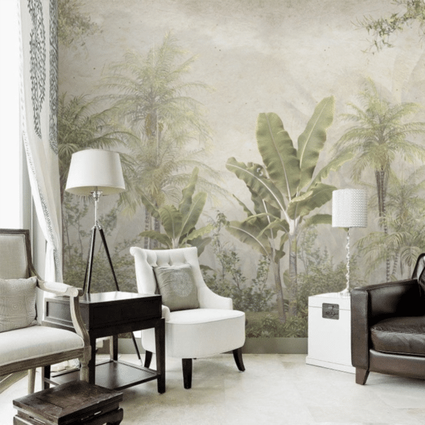 Tropical Rainforest Palm Trees and Banana Leaves Plants Jungle Forest Wallpaper Wall Mural Home Decor