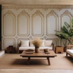 Golden Border Effect Wood Effect Panel Wallpaper Mural