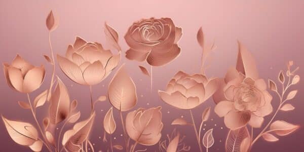 Golden Roses Line Art Wallpaper Mural