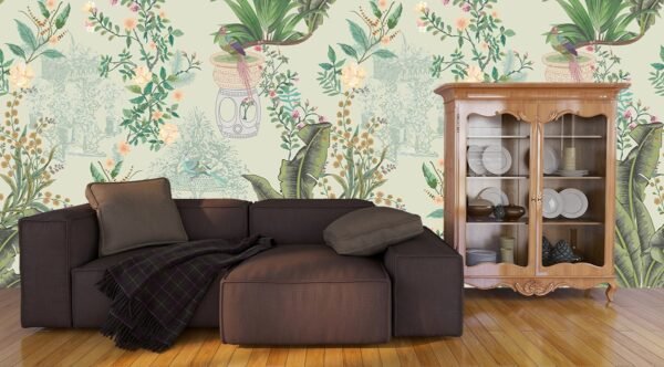 Wallpaper for House Wall Pattern of plants and birds