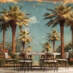 Golden Palm Trees Painting Wallpaper Mural