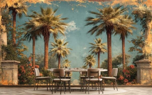 Golden Palm Trees Painting Wallpaper Mural