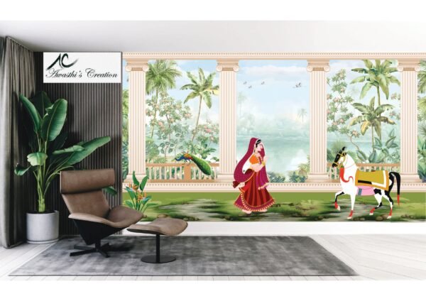 mughal emperor riding horse garden wallpaper