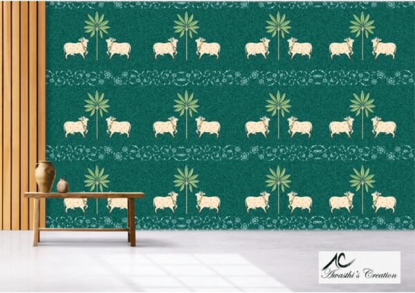 Indian Pichwai Cow Wallpaper, Ethnic Pichwai Art for Living Room