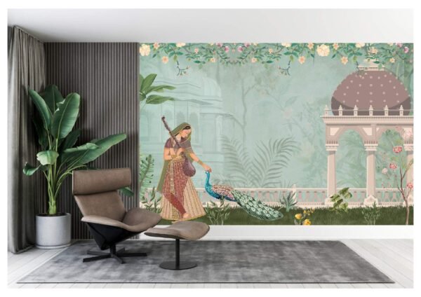 Traditional Mughal And Cow Pichwai Combined Classic Indian Pattern Wallpaper