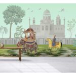 Bharat Indian Mughal Wallpaper - King & Queen in Royal Garden Wall Mural, Lush Green Background, Best Seller Room Decor