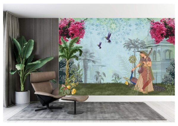 Traditional Mughal Garden Arch 3D Wallpaper Mural