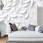 3D Serene White Geometric Leaves Wallpaper Mural