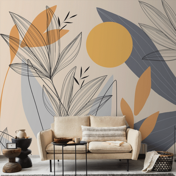 Sunrise Abstract Floral Line Art 3D Wallpaper for Wall
