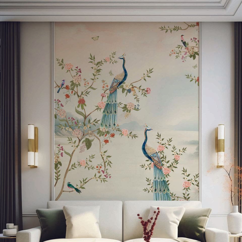  Chino Inspired Wallpaper With Peacocks & Birds
