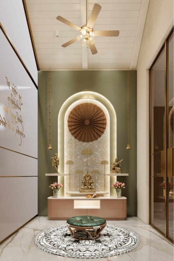 Premium 3D Lotus Wallpaper for Home Mandir – Golden Spiritual Wall Decor