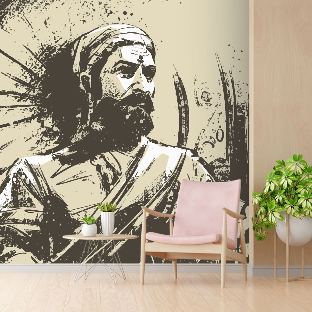 Majestic Sketch Art: Chhatrapati Shivaji Maharaj Wall Mural
