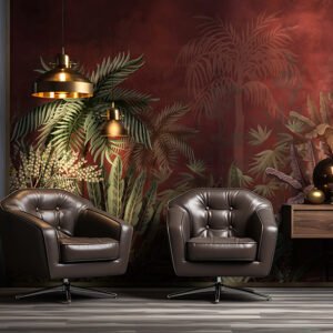 Elementor Page #13689 4 Scarlet Jungle Red Tropical Vibes Wallpaper Mural
