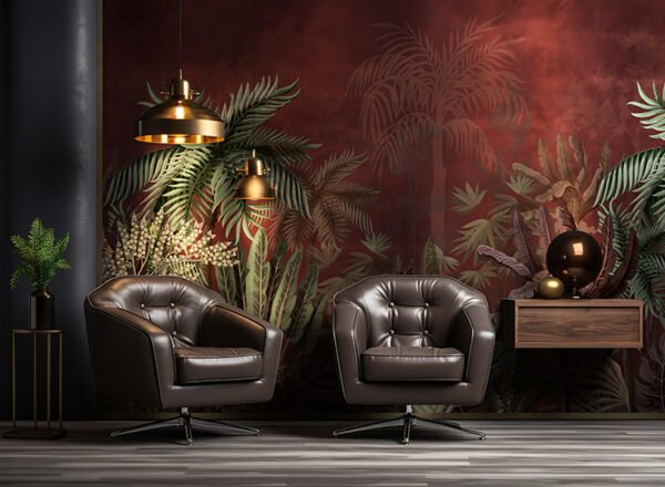Scarlet Jungle Red Tropical Vibes Wallpaper Mural