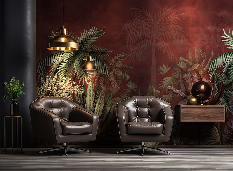 Scarlet Jungle Red Tropical Vibes Wallpaper Mural