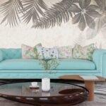 Large vintage sepia tropical palm leaves wallpaper mural