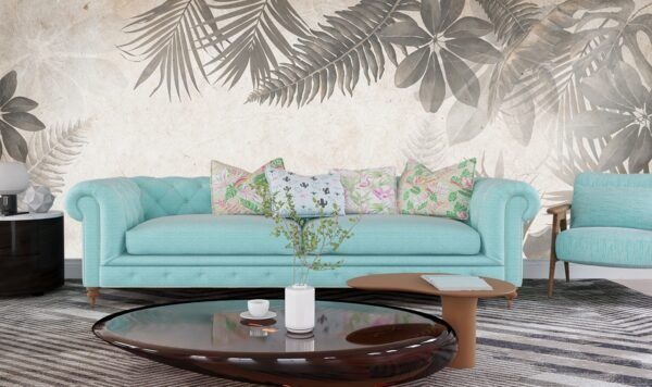 Large vintage sepia tropical palm leaves wallpaper mural