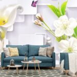 3D Beautiful White Flowers and Pearls Wallpaper for Living Room