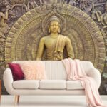 3D Buddha Statue Sitting on A Lotus Flower Wallpaper for Living Room