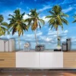 3D Feel House Boat and Palm Trees Wallpaper for Living Room