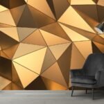 3D Golden Triangle Pattern Wallpapers for Living Room
