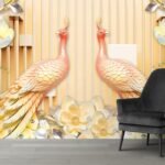 3D Peacocks and Flowers Wallpaper for Living Room