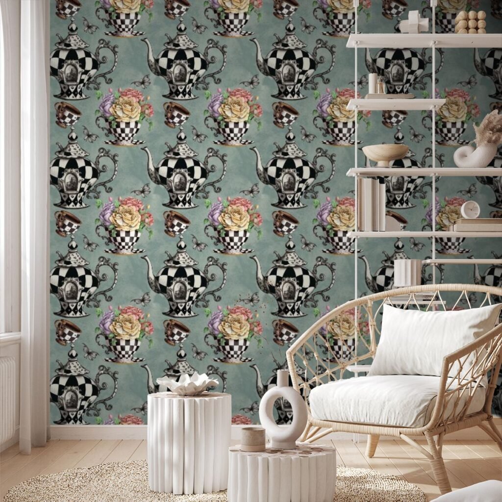Classic Chessboard Living Room Elegance Wallpaper
