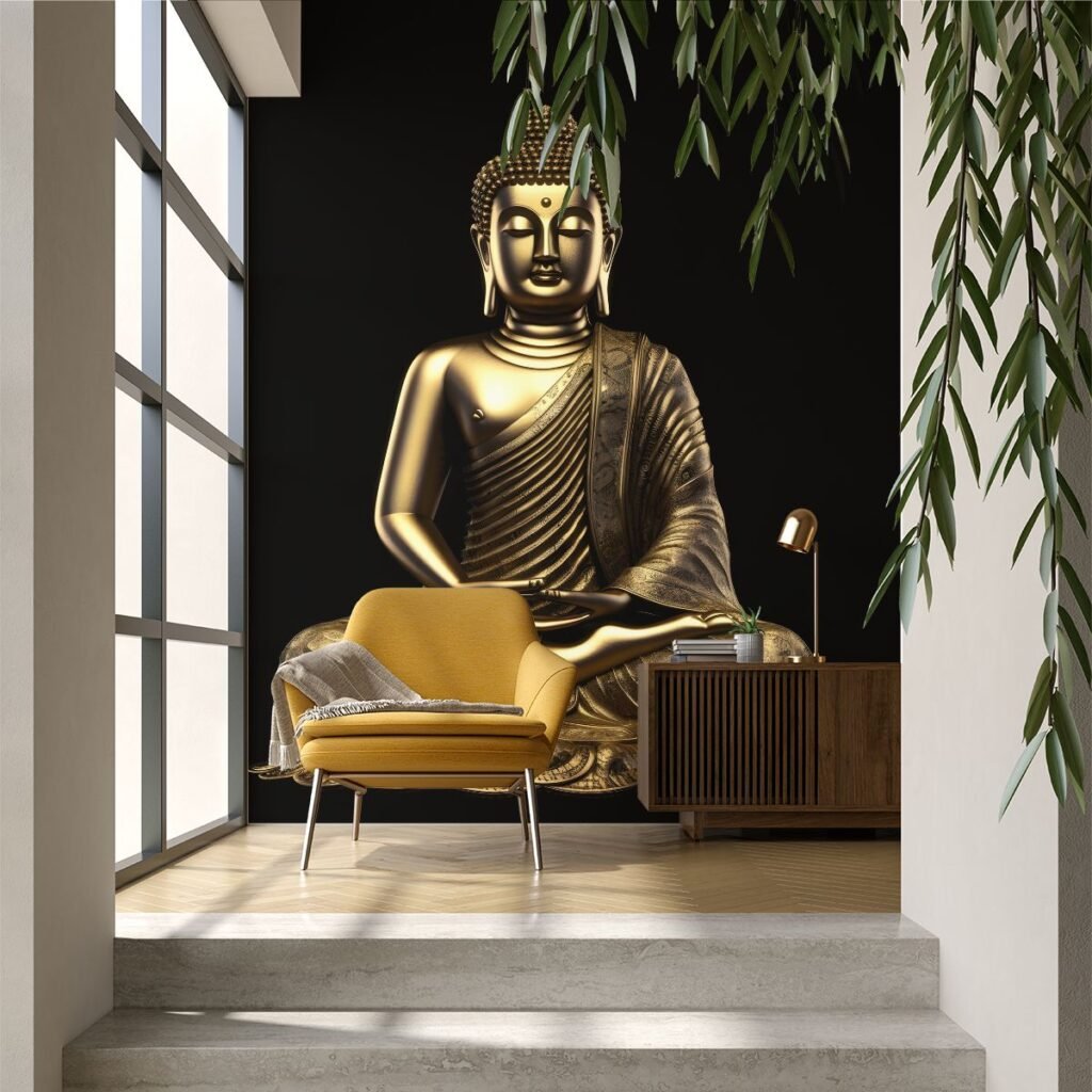 Golden-Harmony-Lounge 3D Buddha Wallpaper for Living Room