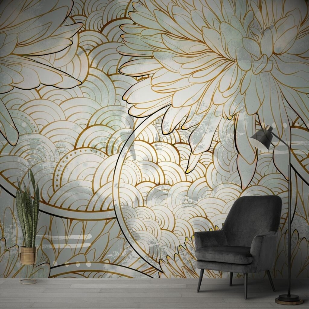 Gold Wallpaper Living Room, Pooja Room