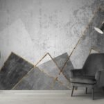 Grey-and-Gold-Pattern Wallpaper Living Room with gold lines