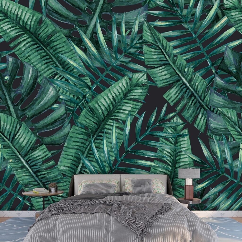 Living Room Wallpaper – Pattern of green leaves
