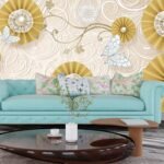 Luxury Living Room Gold Floral Butterfly Wall Wallpaper