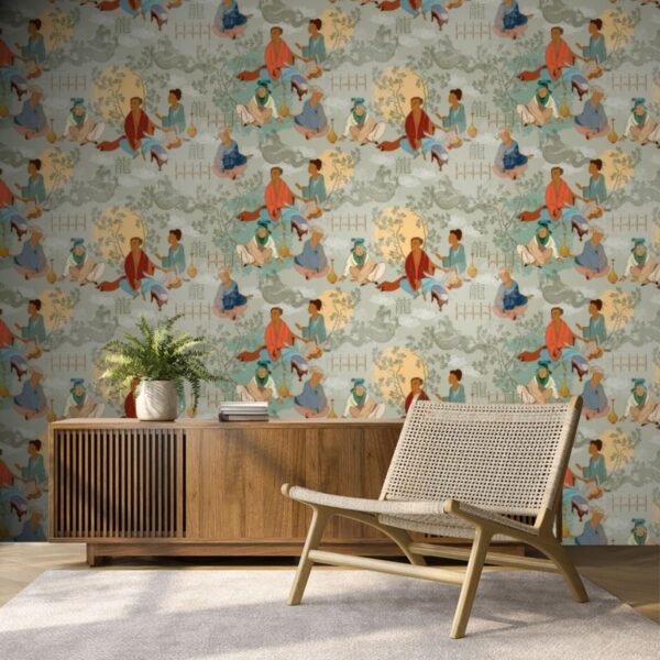 Urban Oasis Blue Floral Living Room Wallpaper
