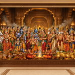 Hindu Gods and Goddesses Temple Wallpaper Mural with Sacred Havan Ceremony