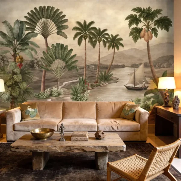 indonesia mural living room styling
