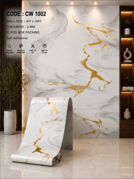 White Grey Gold Marble Pattern | Luxury UV Marble Wallpaper