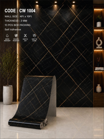 Black Marble Sheet with Golden Veins | Premium 3D UV Marble Wallpaper