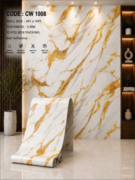 White Gold Marble Wallpaper Roll | Waterproof UV Marble Sheet
