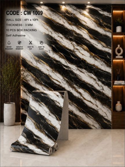 White Black Marble Vein Sheet | Modern 3D Wall Panel