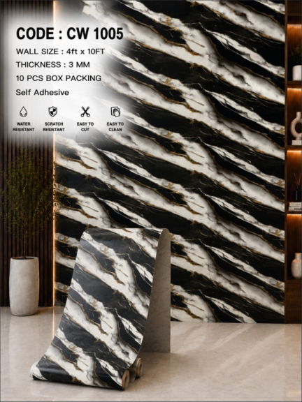 Black White Marble Texture | Waterproof Self Adhesive Wall Sheet