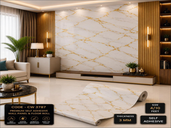 White Gold Natural Marble Pattern | Luxury UV Marble Wallpaper