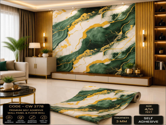 Blue Gold Abstract Marble Texture | Decorative 3D UV Marble Sheet