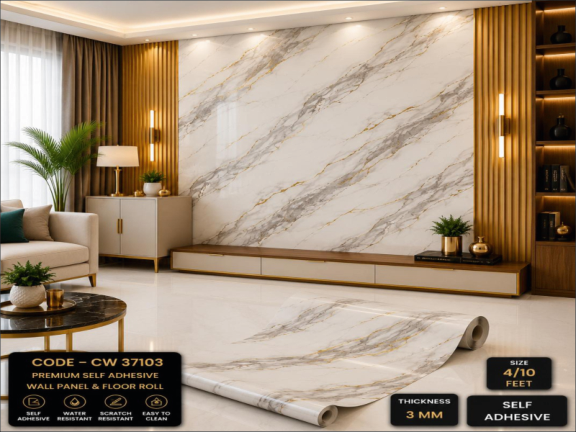 White Grey Marble Texture Wallpaper | Self Adhesive UV Marble Sheet