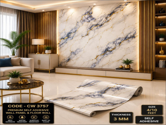White Grey Marble Sheet Design | Waterproof 3D UV Wall Sticker