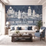 safar indigo scenic wallpaper living room
