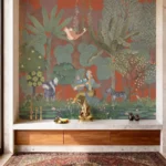 shiv shakti rust mural pooja room altar