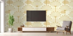 Asian-Style-Lotus-Flower-Gold-Ivory-Shades-Wallpaper-Design-M
