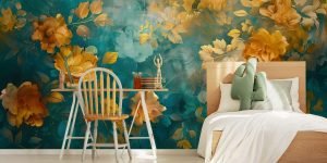 Luminous-Golden-Flowers-Painting-Wallpaper-Mural-M